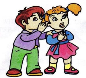 Cartoon of children whispering