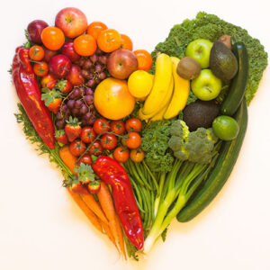 Fruit and vegetables in a heart